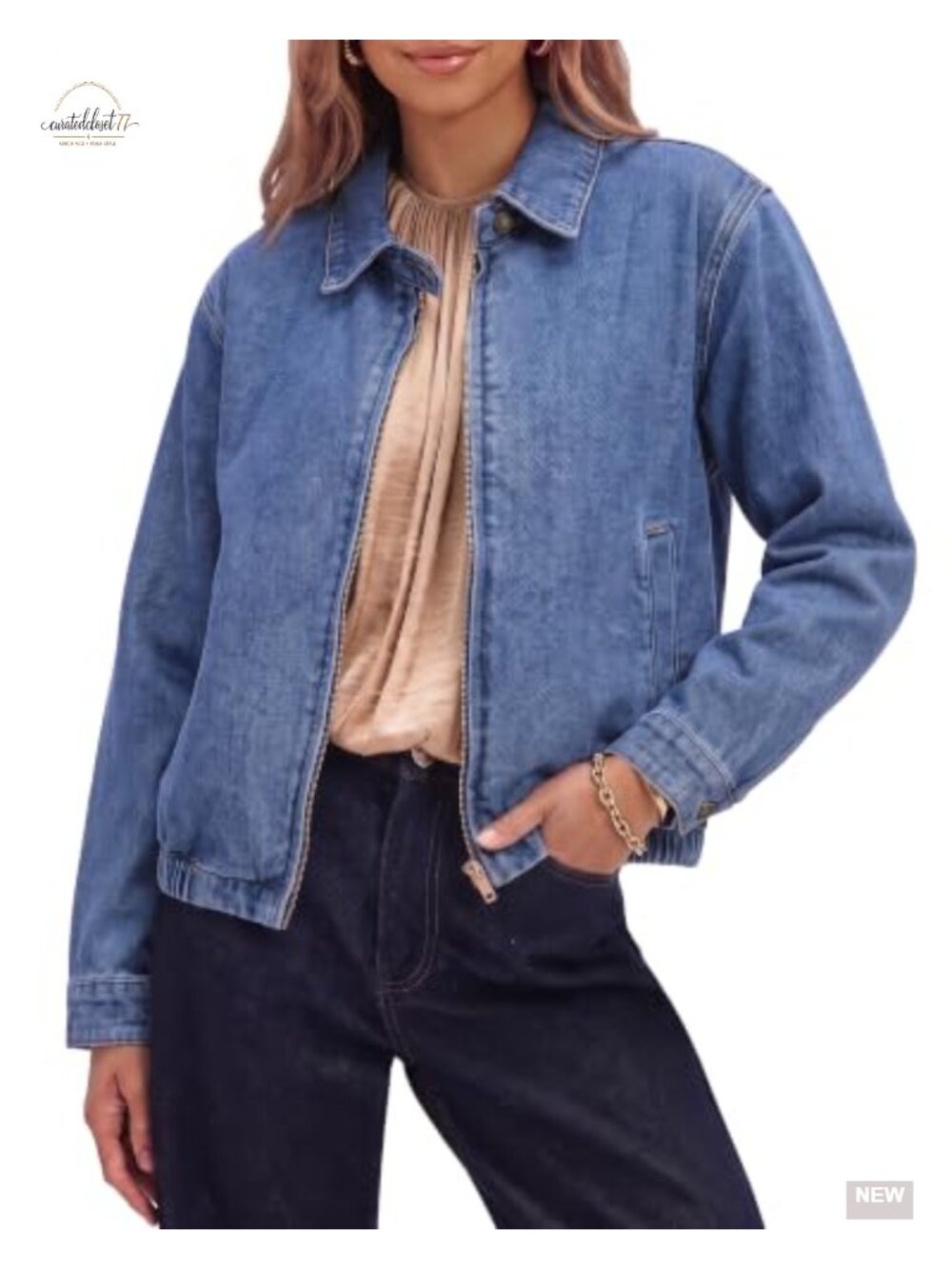 Women's Oversized Zip Up Denim Bomber Jacket